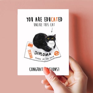 Cat Bent Diploma Funny Graduation Card 2025 - Texedo Cat Graduation