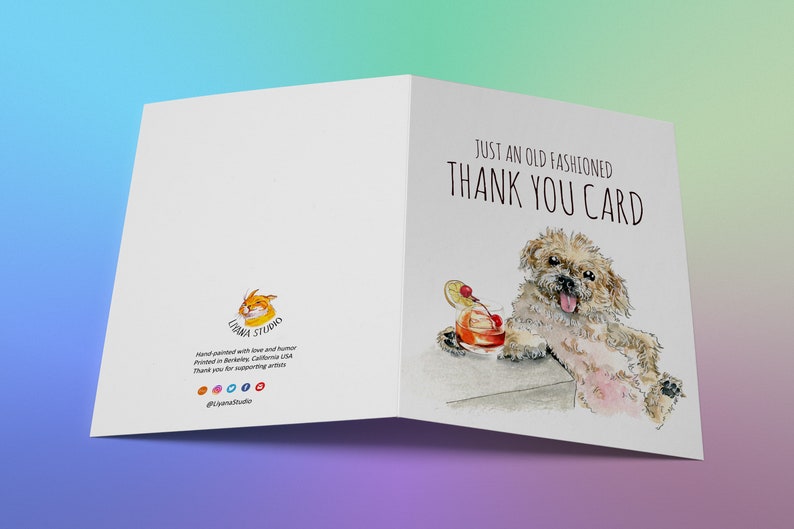 Funny Birthday Card Old Fashioned Cocaktail Bichon Frise Dog Thank You Version