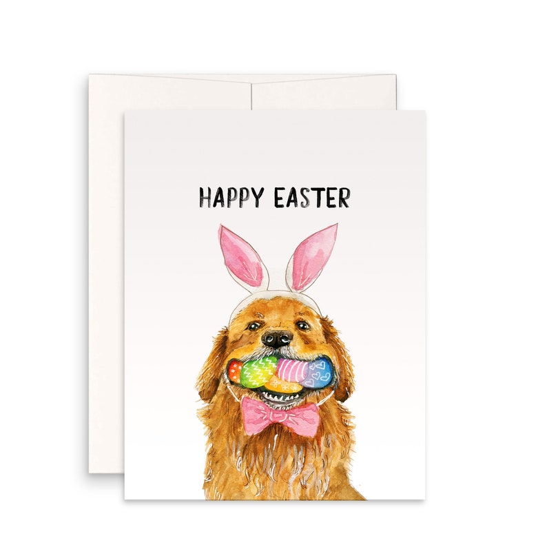 Golden Retriever Dog Funny Easter Cards For Kids Watercolor Egg Easter Gifts For Granddaughter image 1