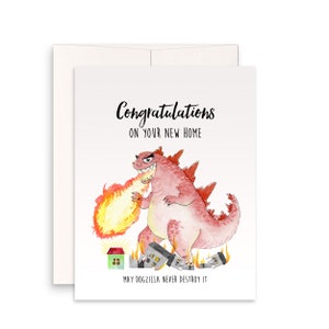 Godzilla grappige Inwijdingsfeestkaart voor vrienden, grappige nieuwe huiskaarten voor hem, eerste huiseigenaar cadeaus voor koppel, verhuizing gefeliciteerd voor haar