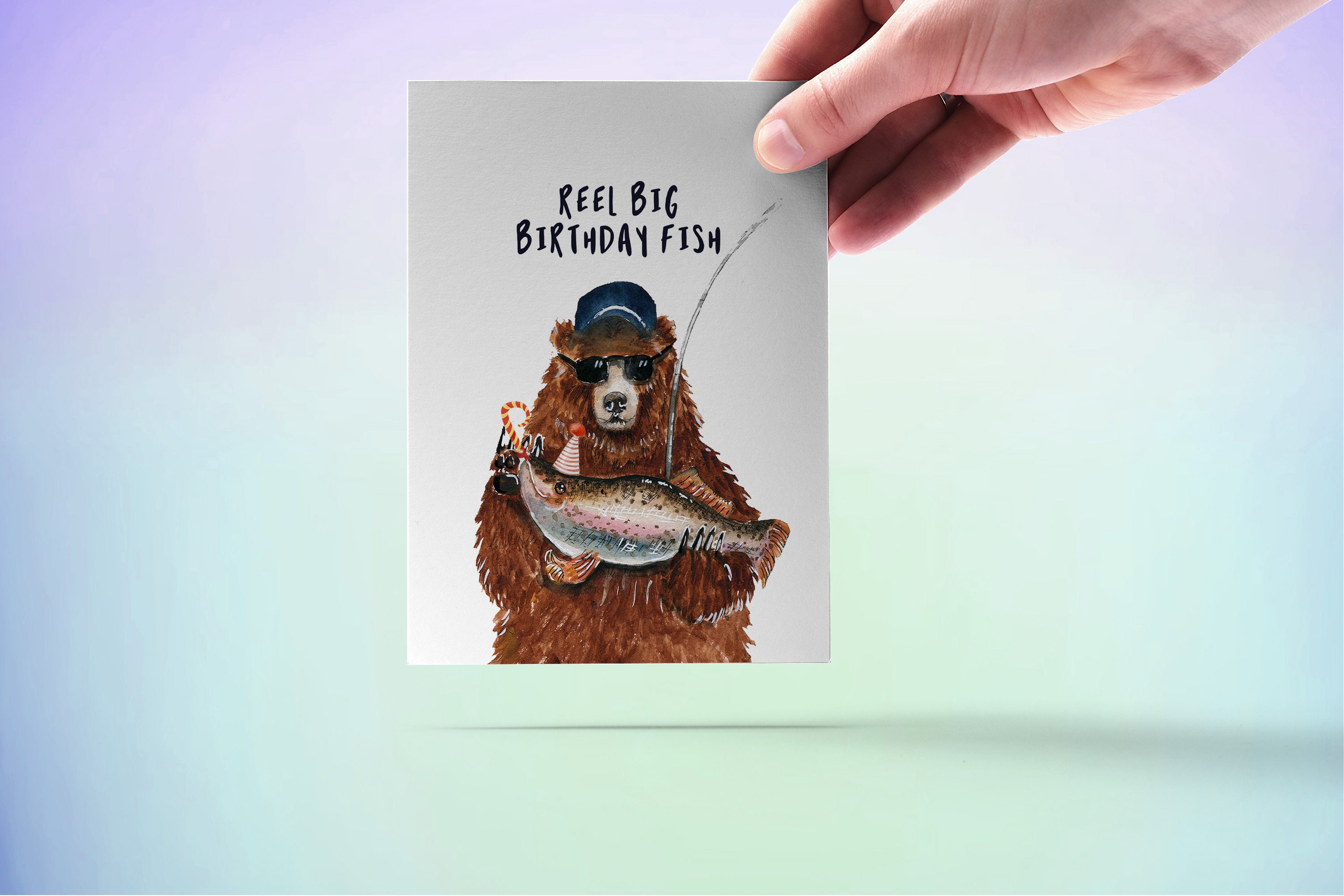Fishing Bear Birthday Cards Funny - Reel Big Fish Dad Birthday Card for ...
