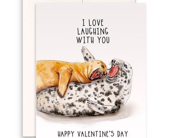Laughing Seal Funny Valentines Day Card For Boyfriend - Beach Wedding Anniversary Card For Husband