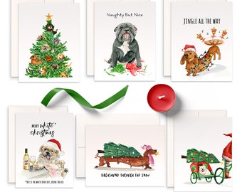 Dog Christmas Cards Funny - Handmade Holiday Card Set - Dog Mom Holiday Gift For Her - Pitbull Dachshund Bichon Frise Bolognese