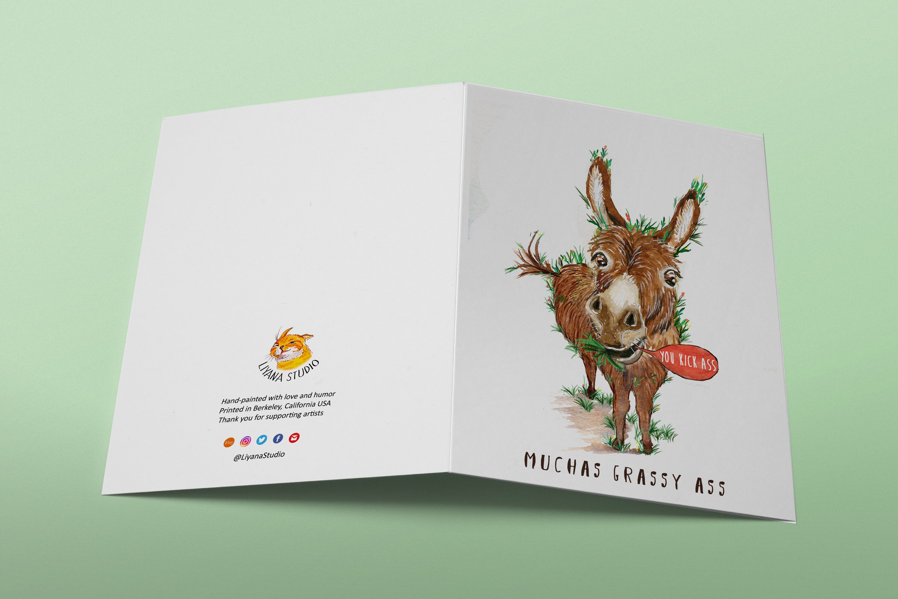 Grassy Ass Funny Thank You Cards Set - Muchas Gracias Donkey Cards