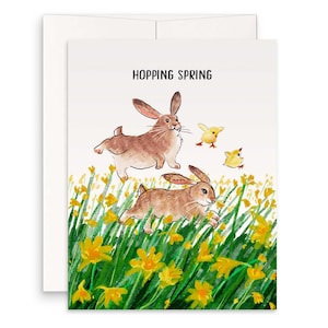 Cartes de Pâques avec fleurs printanières jonquilles pour petits-enfants - Cadeaux de Pâques de printemps avec poussins lapin - Liyana Studio