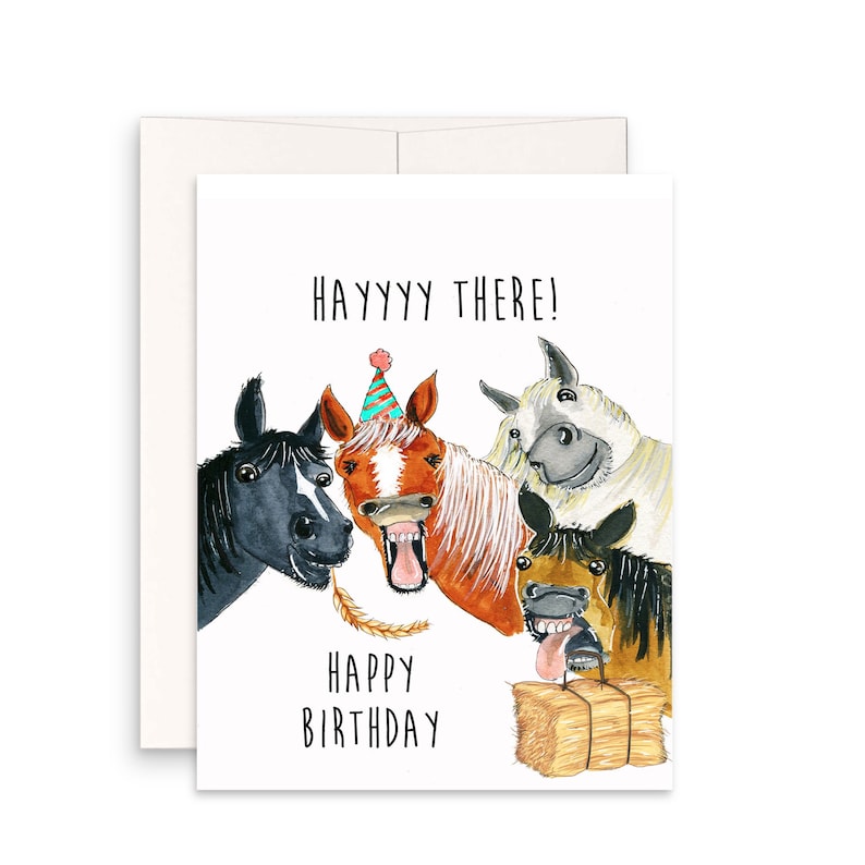 Funny Horse Birthday Cards For Coworker - Hay There Happy Birthday - Custom Birthday Card Funny 