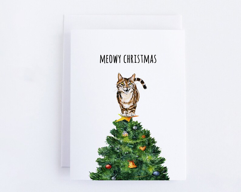 Funny Cats Christmas Card Set - Holiday Cards Pack of 4 - Black Cat ...