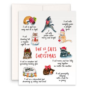 Funny Cat Christmas Cards 12 Days Of Christmas Gifts For Cat Lovers Handmade By Liyana Studio Greeting Cards image 1