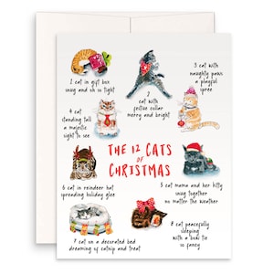 Funny Cat Christmas Cards 12 Days Of Christmas Gifts For Cat Lovers Handmade By Liyana Studio Greeting Cards image 1