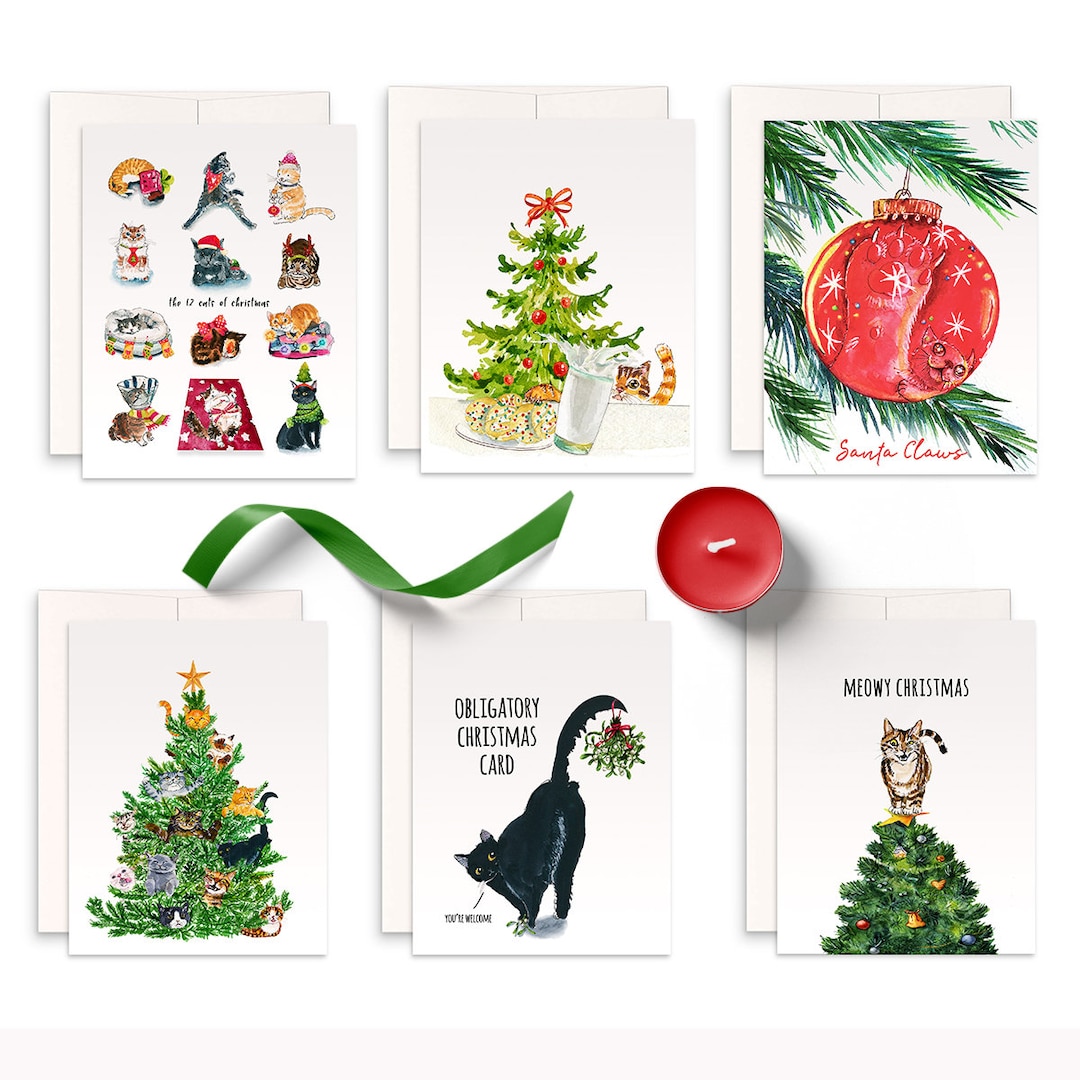 Funny Christmas Card Set Cats - Holiday Cards Set for Cat Lovers ...