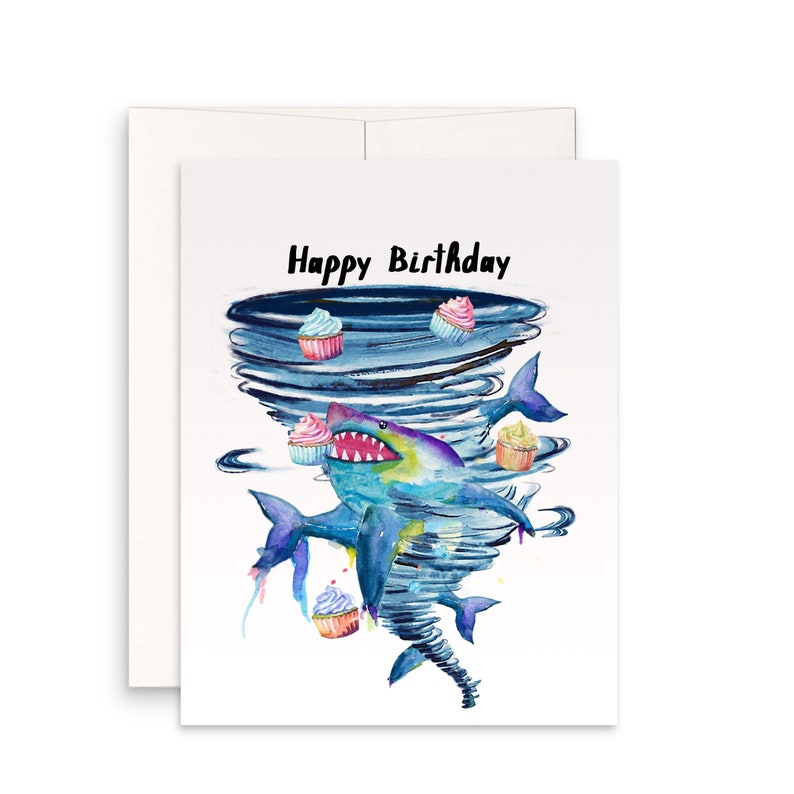 Sharks Tornado Birthday Card For Best Friend Shark Lover Birthday Gifts Cupcake Birthday