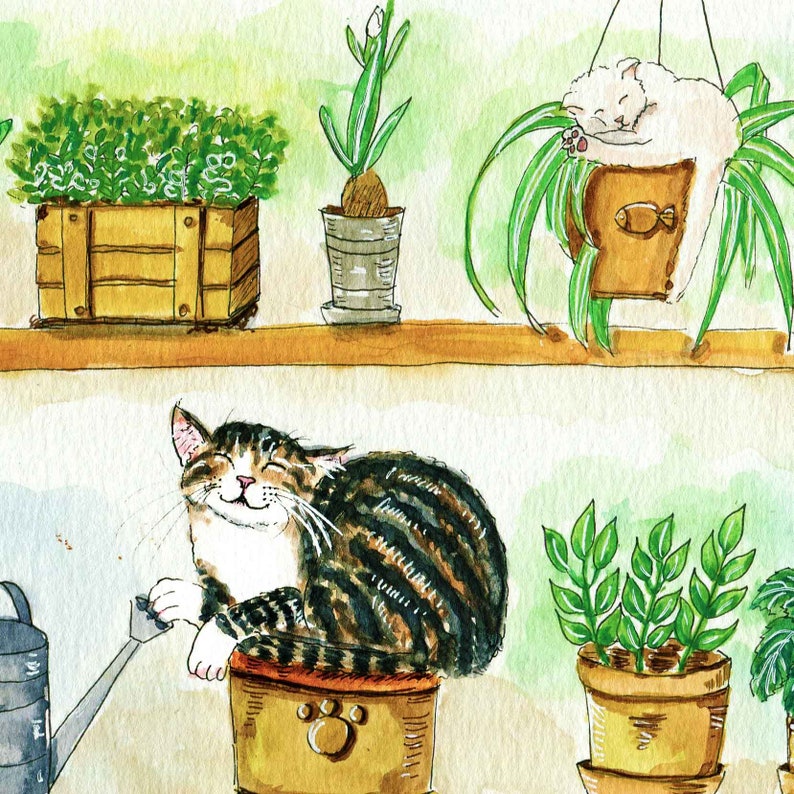 Plant Lady Is The New Cat Lady, Cat Art, Garden Art, Watercolor Art, Cat Print Watercolor Print Nursery Decor, Garden Decor, Botanical Print image 4