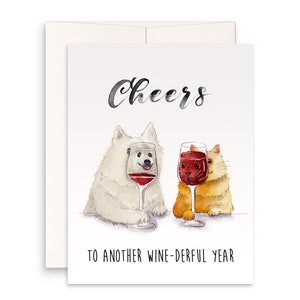 Cheers Funny Anniversary Card From Cat Dog - Red Wine Lovers Birthday Card For Best Friend- Liyana Studio Greeting Cards Handmade