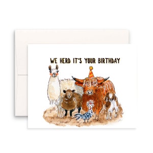 Farm Animal Birthday Card Funny - Woodland Llama Alpaca Sheep Chicken Goat Cow