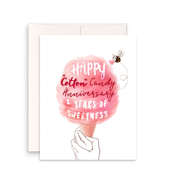 2nd Anniversary Card Cotton Candy Years of Sweetness Funny  Anniversary Cards For Boyfriend