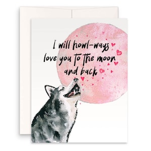 Carte amour chien Husky hurlant - Je t'aimerai toujours jusqu'à la lune et vice-versa - Carte d'anniversaire drôle pour mari - Cartes drôles de Saint-Valentin