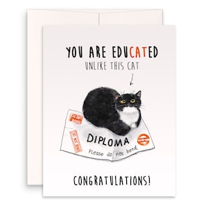 Cat Bent Diploma Lustige Abschlusskarte 2025 - Texedo Katzen-Abschlusskarten für Katzenliebhaber - Liyana Studio Handgemachte Grußkarten