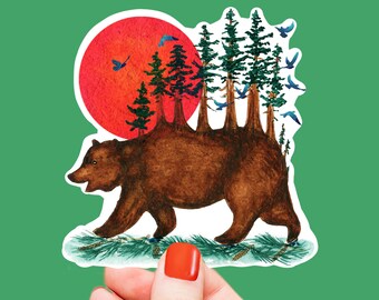 Redwood Forest Sticker - California Bear Sticker - Camping Sticker For Nature Lover Gift - Waterproof Stickers - Liyana Studio