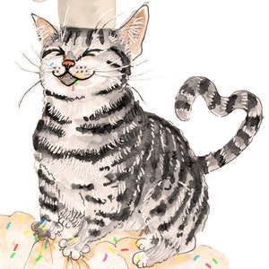 Funny Birthday Card From Cat Chef Tabby Cat Knead Cake Grey Tabby