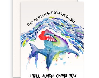 Funny Shark Valentines Card For Him - I Choose You Funny Love Card For Husband - Watercolor Handmade Card By Liyana Studio