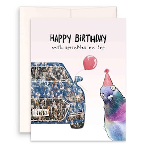 Taube Geburtstagskarten Lustig - Streuseln Auf Der Oberseite Alles Gute zum Geburtstag Geschenk für Auto Liebhaber - Liyana Studio Handgemachte Grußkarten