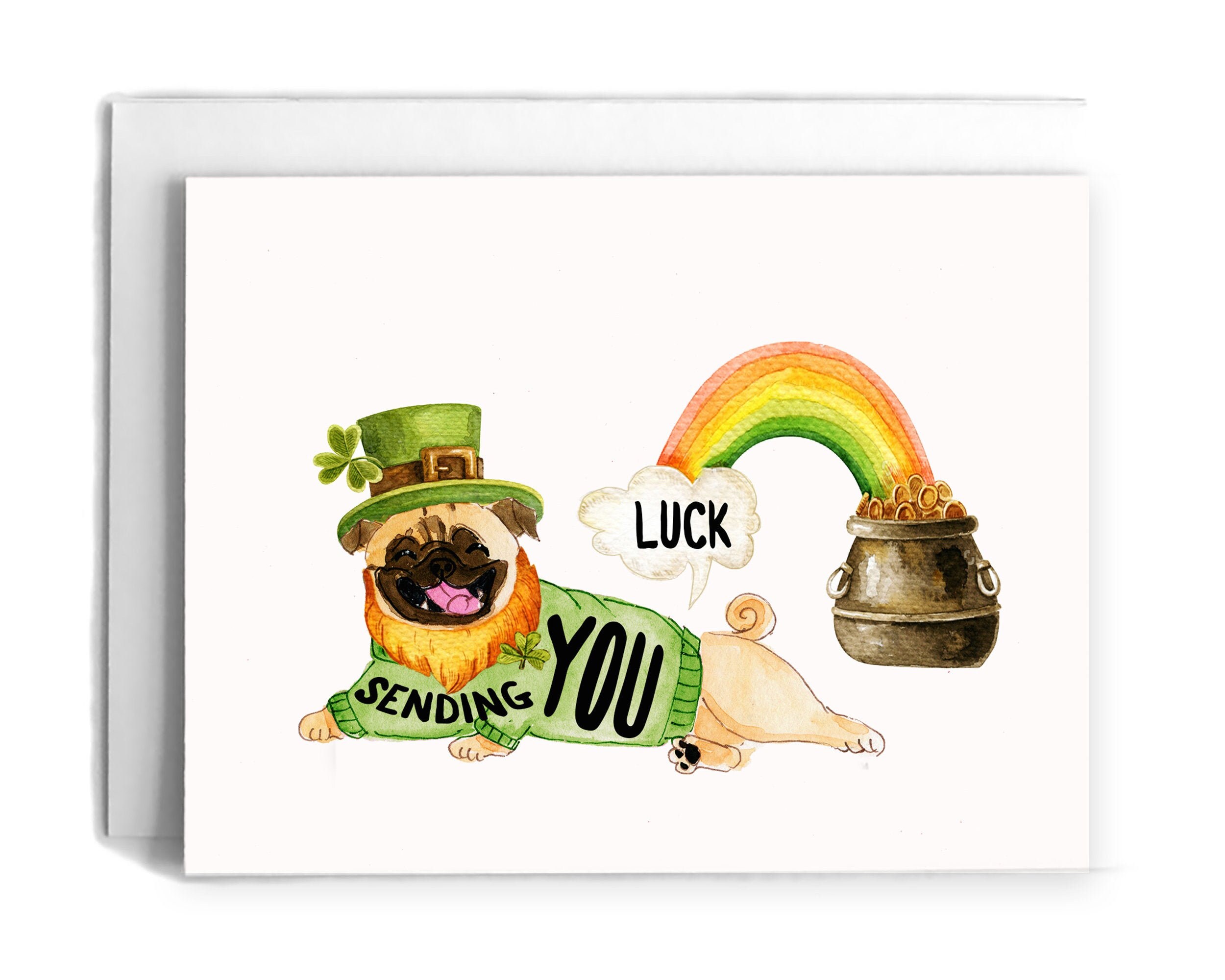 Pug Good Luck Card Funny St Patricks Day Card Irish Pug Etsy