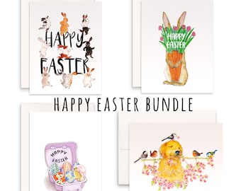 Happy Easter Card Set - Easter Bunny Egg Basket Gifts- Spring Greeting Card Pack For Kids