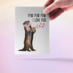 Dart War Otter Anniversary Card For Husband Pew Pew I Love You Card For Girlfriend Funny Valentines Day Card For Boyfriend image 8