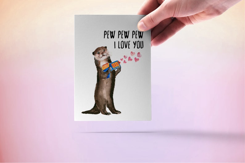 Dart War Otter Anniversary Card For Husband Pew Pew I Love You Card For Girlfriend Funny Valentines Day Card For Boyfriend image 8