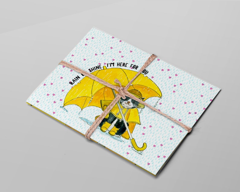 Ik denk aan je kaarten voor vriend Tuxedo Cat met paraplu afbeelding 7
