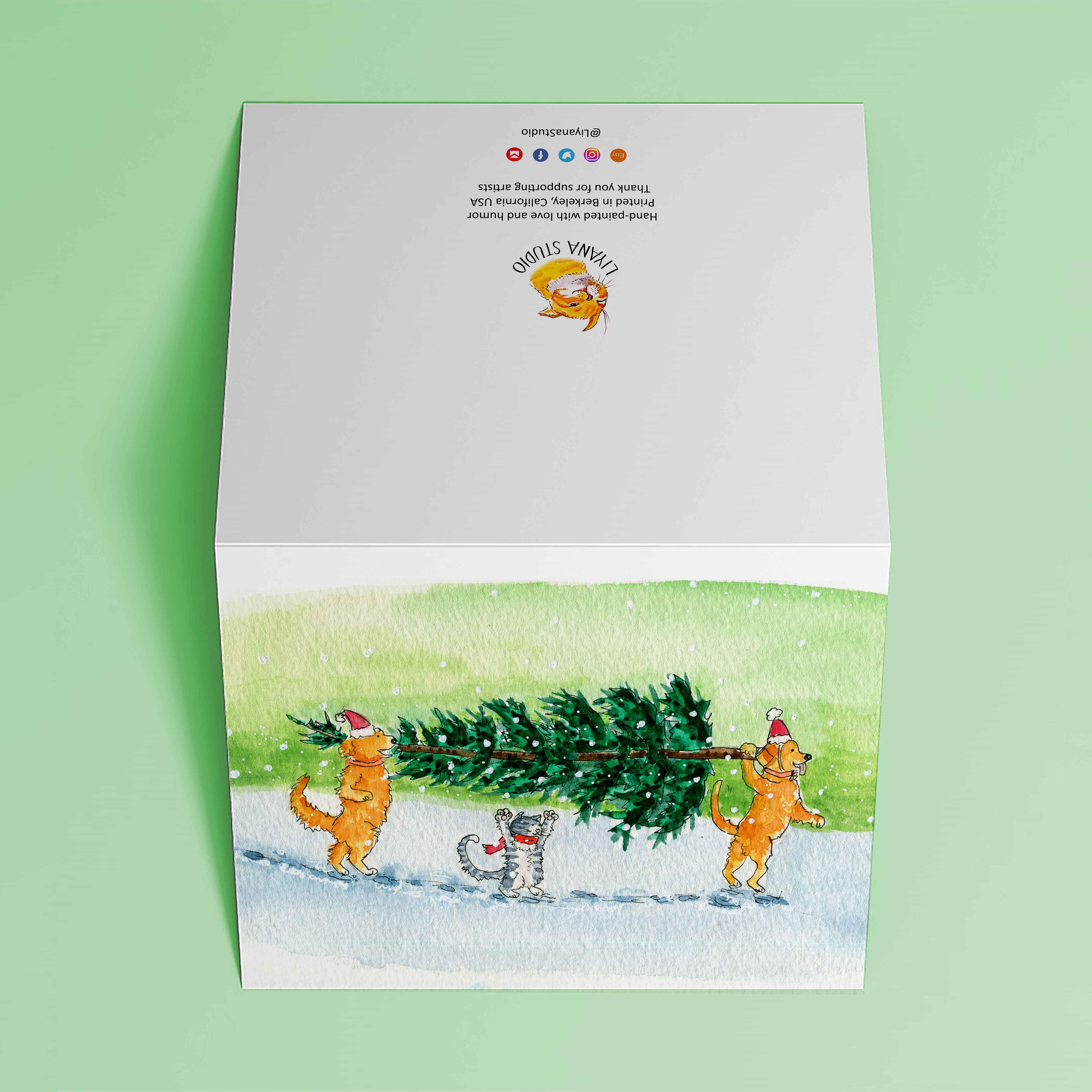 Funny Dog Cat Christmas Card for Friend - Snowy Winter Xmas Tree - Etsy