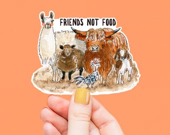 Vegan Sticker - Friends Not Food Animal Rights - Vegan Gifts Herbivore Stickers - Barn Farm Animals Llama Chicken Cow Goat Alpaca Sheep