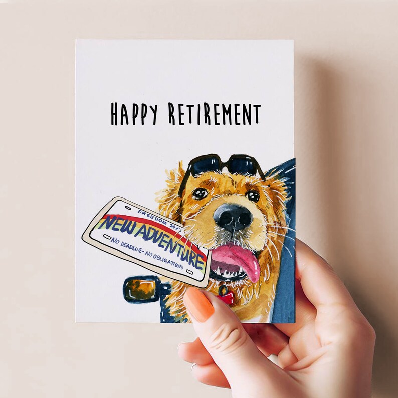 Dog Retirement Card - Coworker Leaving Farewell Cards - New Adventure Golden Retriever image 5