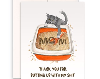 Carte drôle de fête des mères de maman de chat - Cartes de fête des mères heureuses de Put Up My Shit de la part du chat - Carte d'anniversaire drôle de maman de chat