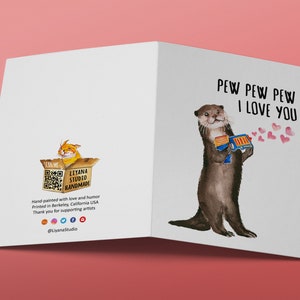 Dart War Otter Anniversary Card For Husband Pew Pew I Love You Card For Girlfriend Funny Valentines Day Card For Boyfriend image 9