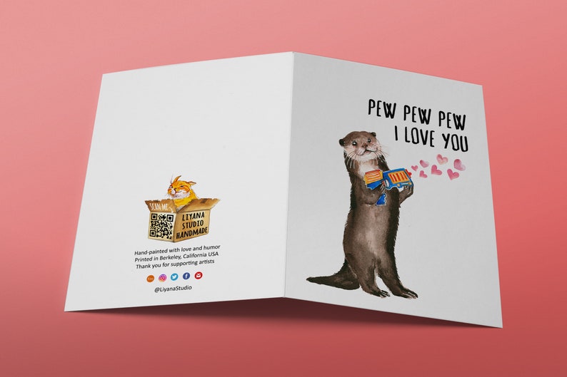 Dart War Otter Anniversary Card For Husband Pew Pew I Love You Card For Girlfriend Funny Valentines Day Card For Boyfriend image 9