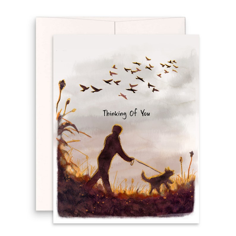 Sunset Walking Dog Sympathy Card Loss Of Dog Thinking Of You Card For Dog Lover Handmade Card By Liyana Studio Greeting image 1