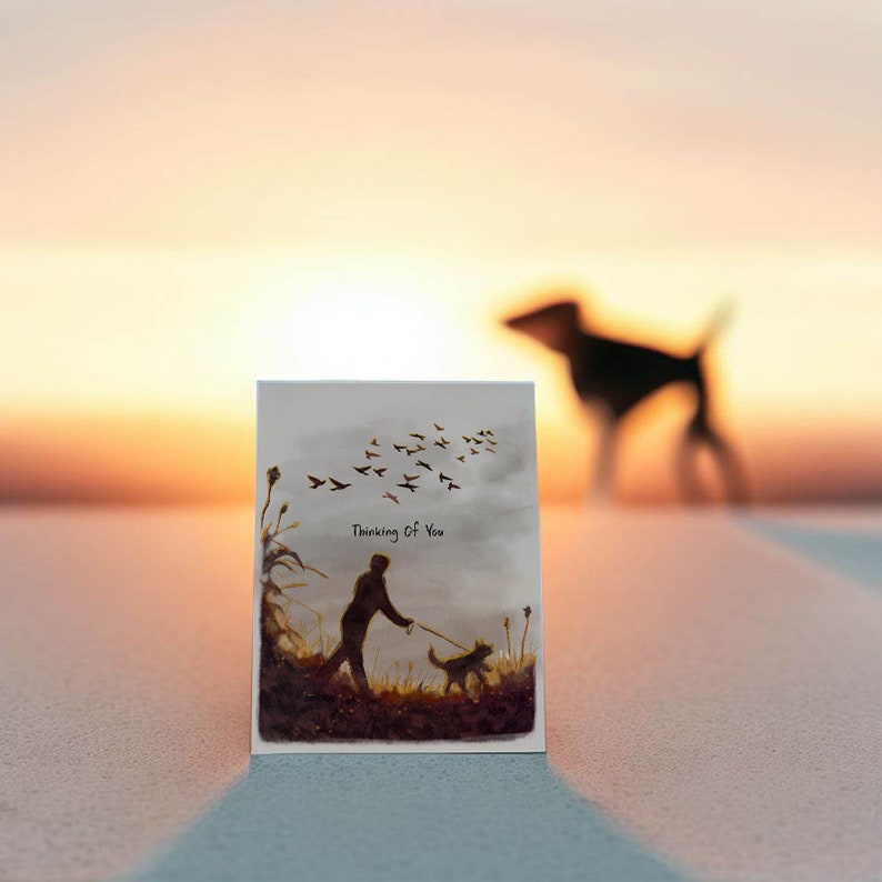 Sunset Walking Dog Sympathy Card Loss Of Dog Thinking Of You Card For Dog Lover Handmade Card By Liyana Studio Greeting image 4