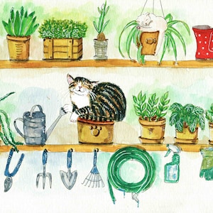 Plant Lady Is The New Cat Lady, Cat Art, Garden Art, Watercolor Art, Cat Print Watercolor Print Nursery Decor, Garden Decor, Botanical Print image 1