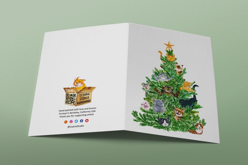 Cat Christmas Tree Card Funny Cat Lover Gift For Friends Orange Tabby Siamese Black Cat Cards image 5