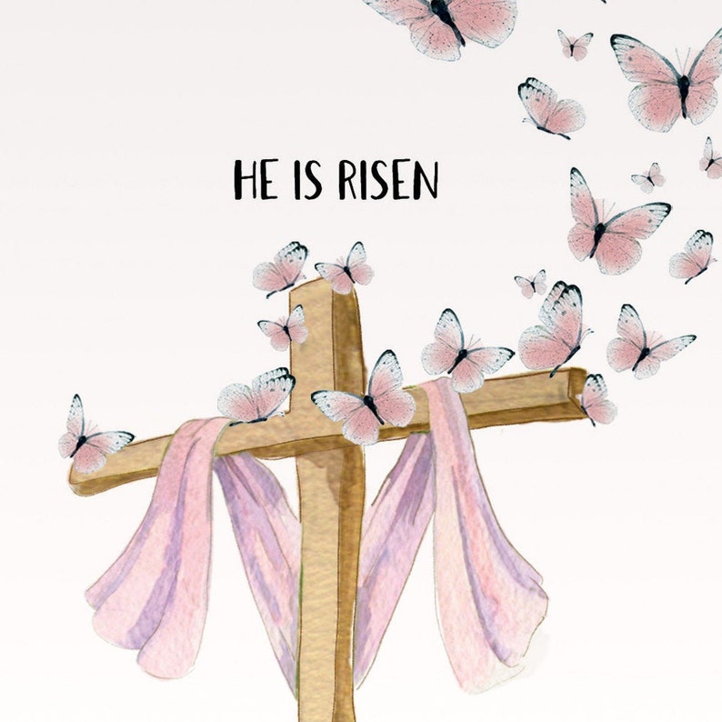 Butterfly Cross Easter Cards Set He is Risen Religious Etsy