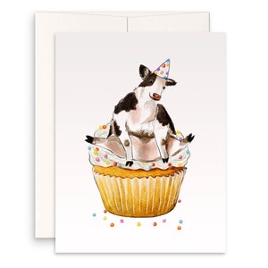 Cartes d'anniversaire vache cupcake pour elle - jolie carte d'anniversaire drôle d'animaux de la ferme - cartes de voeux faites main Liyana Studio