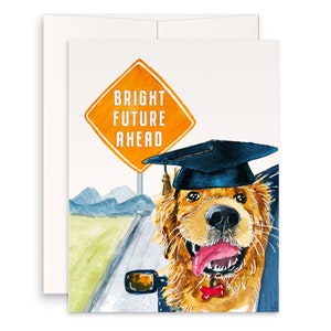 Lustige Abschlusskarten für Klasse von 2025 - glänzende Zukunft voraus Road Trip Travel - Golden Retriever College Abschlussgeschenk
