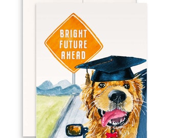Lustige Abschluss-Karten des Hundes für Klasse von 2024 - helle Zukunft voraus Straßenreise-Reisen - Golden Retriever College-Abschluss-Geschenk
