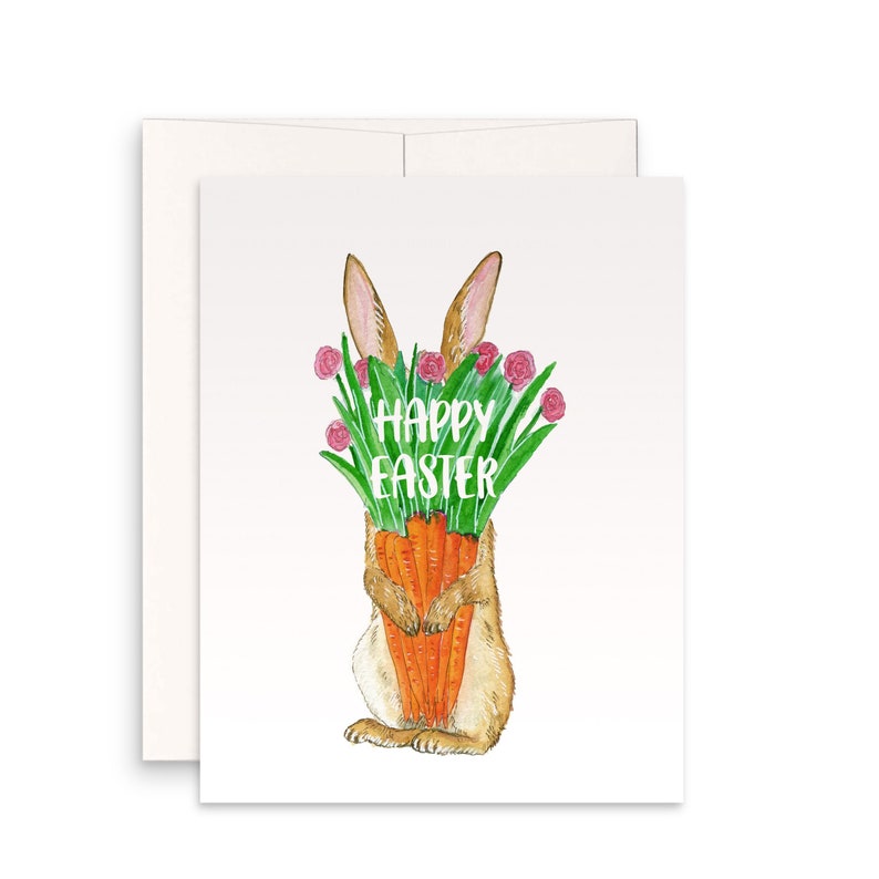 Carrot Flower Bunny Easter Card Pack Funny Easter Cards For Kids Watercolor Spring Greeting Card Set For Friends image 1