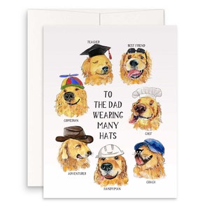 Papa chapeaux drôle carte de fête des pères des enfants - carte d'anniversaire de chien Golden Retriever pour papa - Liyana Studio Greetings fait main