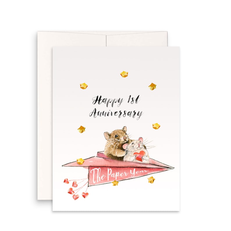 Carte premier anniversaire - Cadeau d'anniversaire en papier - Joli couple de souris pour mari, petit ami image 1