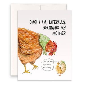 Chicken Mother's Day Card Funny - Becoming My Mother - Mom Gift From Daughter - Liyana Studio Handmade Greeting Card