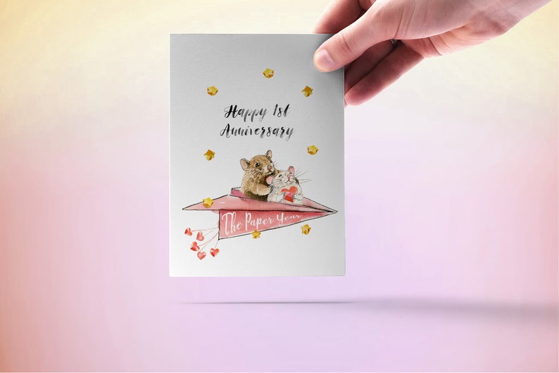 Carte premier anniversaire - Cadeau d'anniversaire en papier - Joli couple de souris pour mari, petit ami image 4