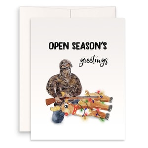 Herten jacht kerstkaart grappig - Open seizoen Hunter kerstkaart voor vriend - Liyana Studio handgemaakte kaart